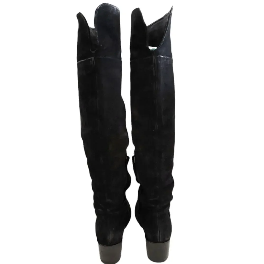 RAG & BONE Ashby suede leather black casual over the knee block heel boots 37 7